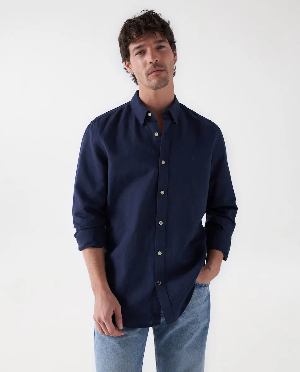 

Обычная мужская рубашка однотонного цвета с фирменным логотипом Salsa Jeans, синий