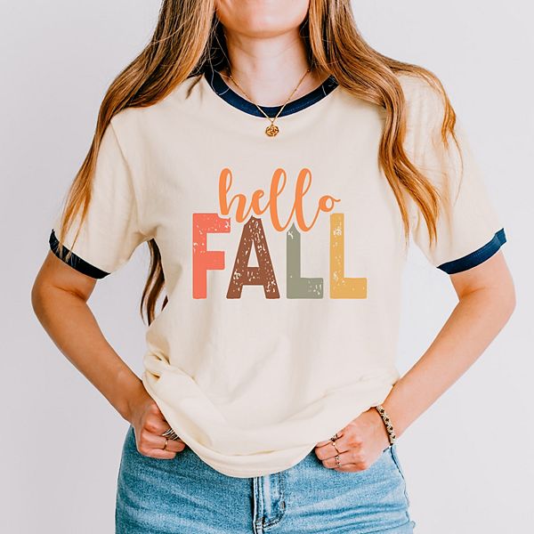 

Женская футболка ringer с принтом hello fall Simply Sage Market, Vintage Navy