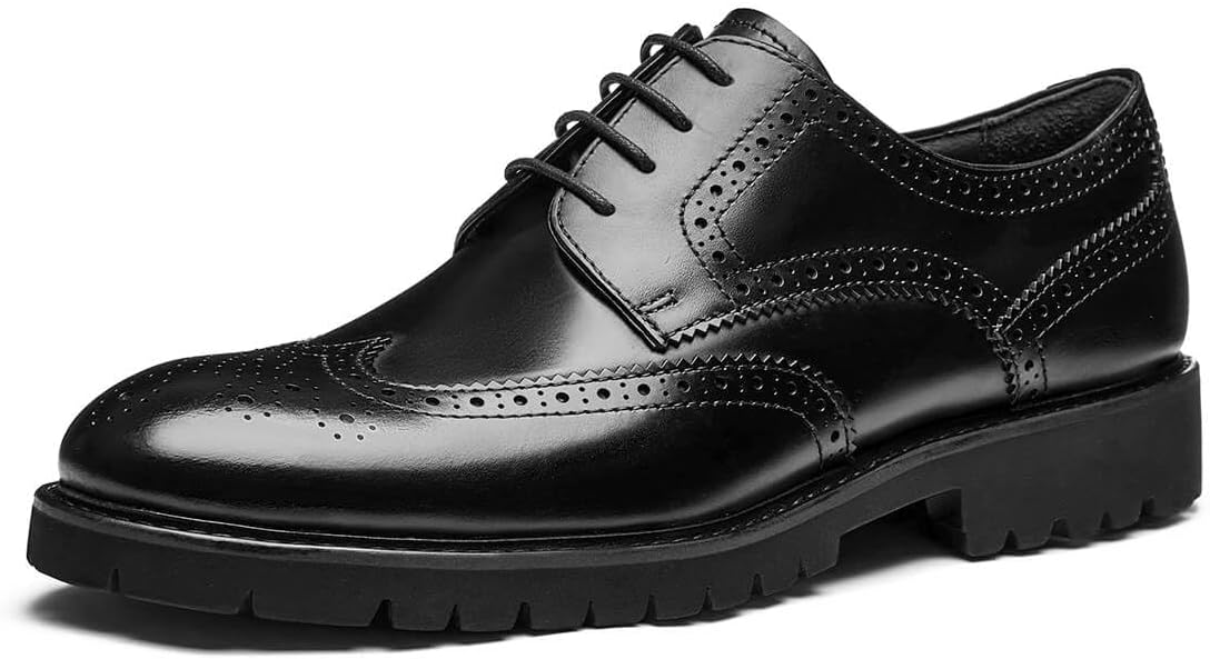 

Мужские классические туфли Вингтип из натуральной кожи коровы Оксфорды с брогированием для свадьбы, бизнеса и официальных мероприятий Jepsen Gord, черный