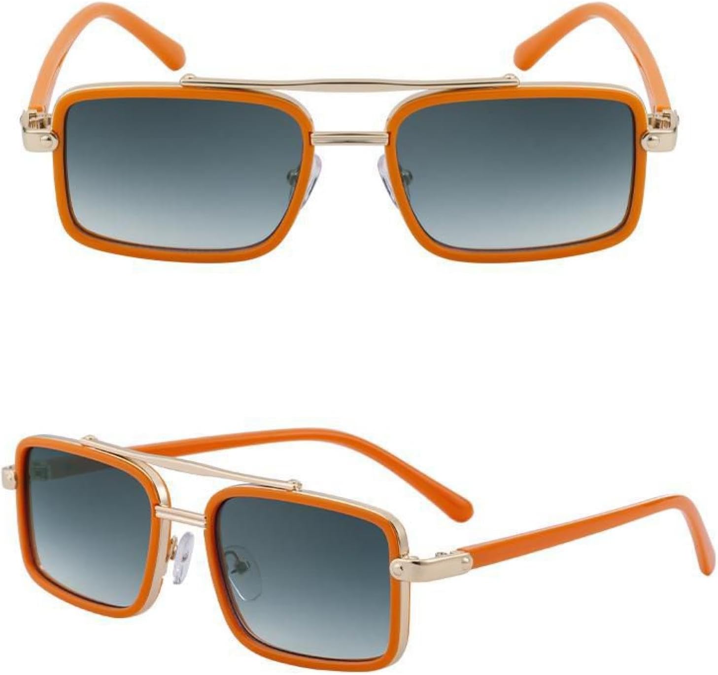 

Небольшие прямоугольные солнцезащитные очки в стиле стимпанк для мужчин, роскошные винтажные металлические, с двойным лучом, защита от УФ-излучения UV400 TVTBBVV, C7orangegradientgray