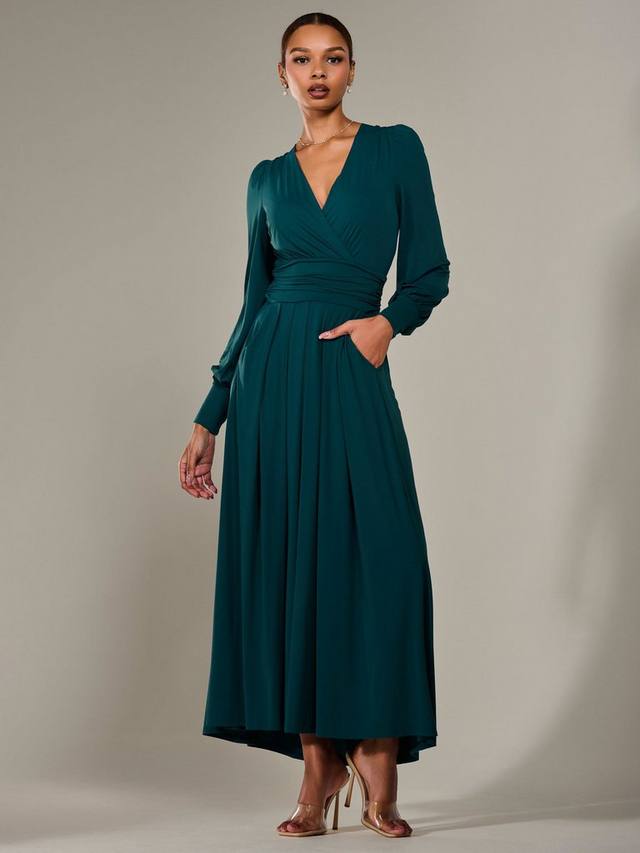 

Платье макси с v-образным вырезом и длинными рукавами Jolie Moi, Forest Green