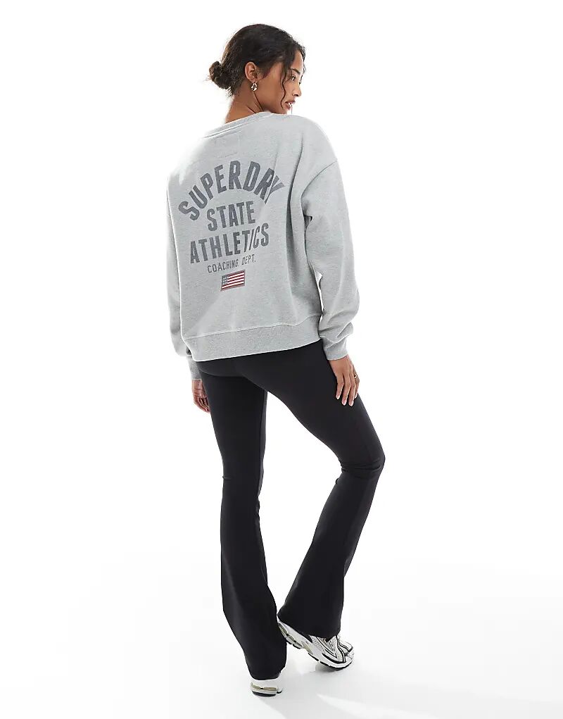 Свободная толстовка с принтом Superdry Athletic essentials серого меланжевого цвета — фото 4