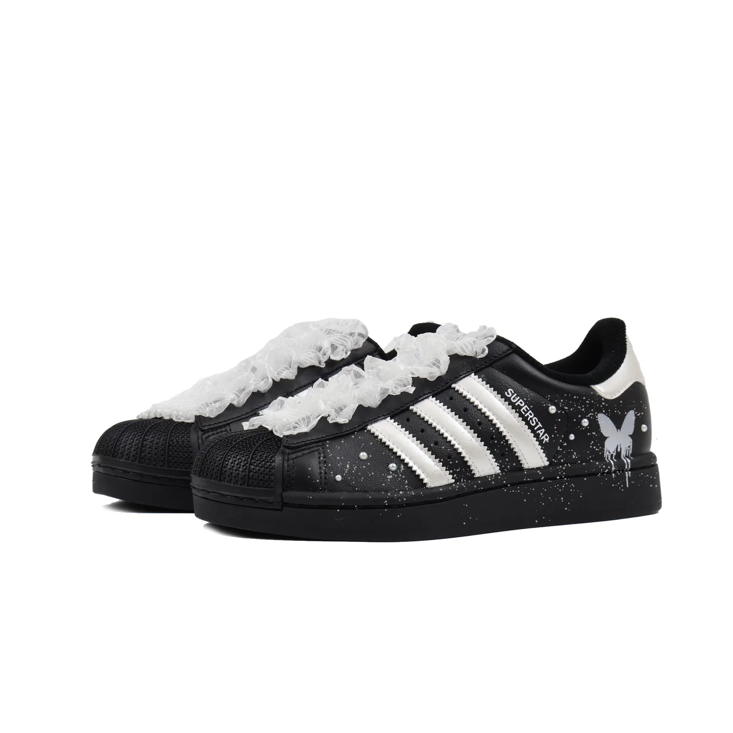 Кроссовки Superstar 2 Moon And Butterfly из кожи, с амортизацией, защитой от ударов, износостойкие, низкий верх Adidas Originals, Black White — фото 4