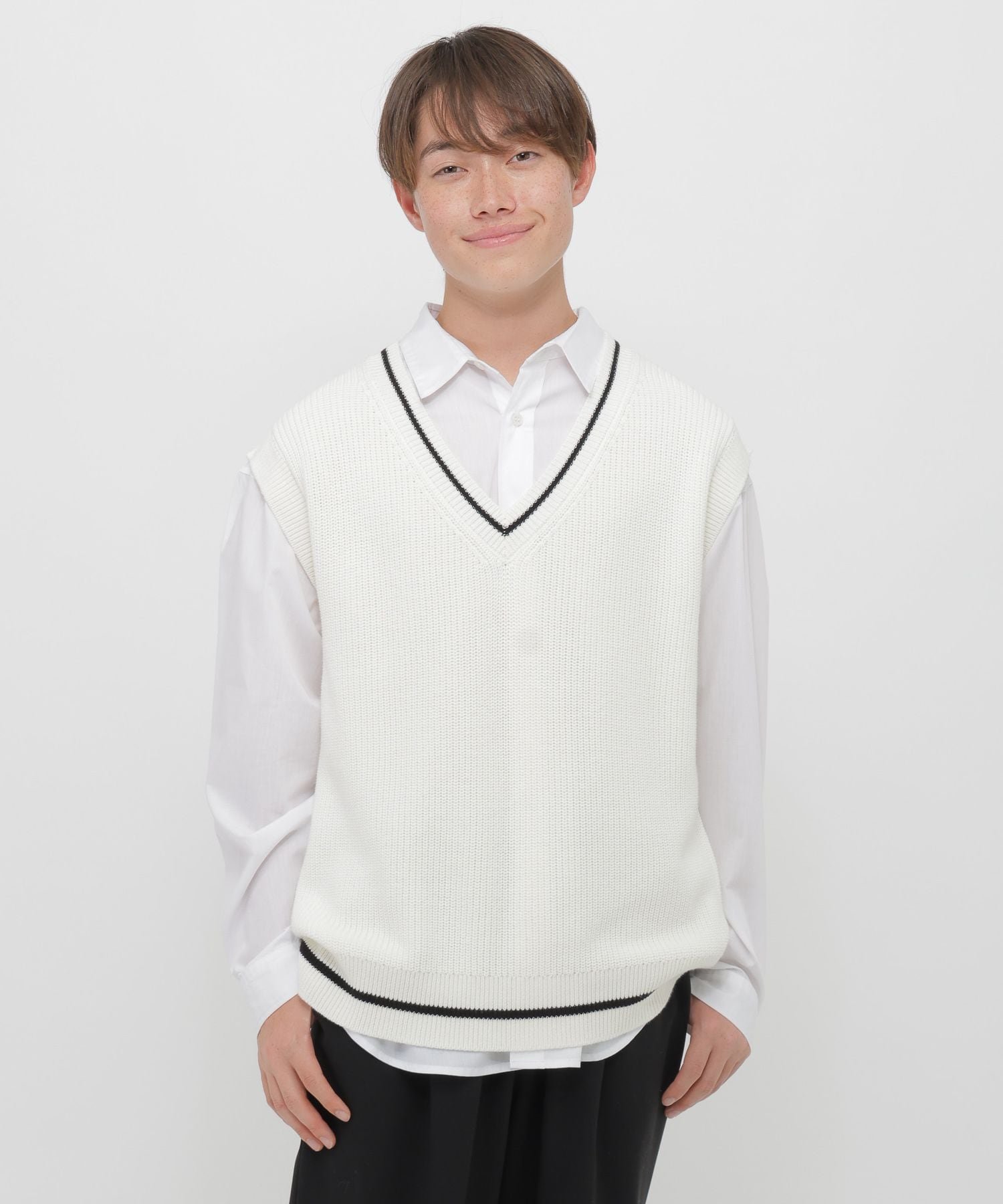 2SET*Жилет*Рубашка/И ЛЮБОЙ ВАРИАНТ/633845 GLOBAL WORK, Off-shirt x Ivory Vest 08