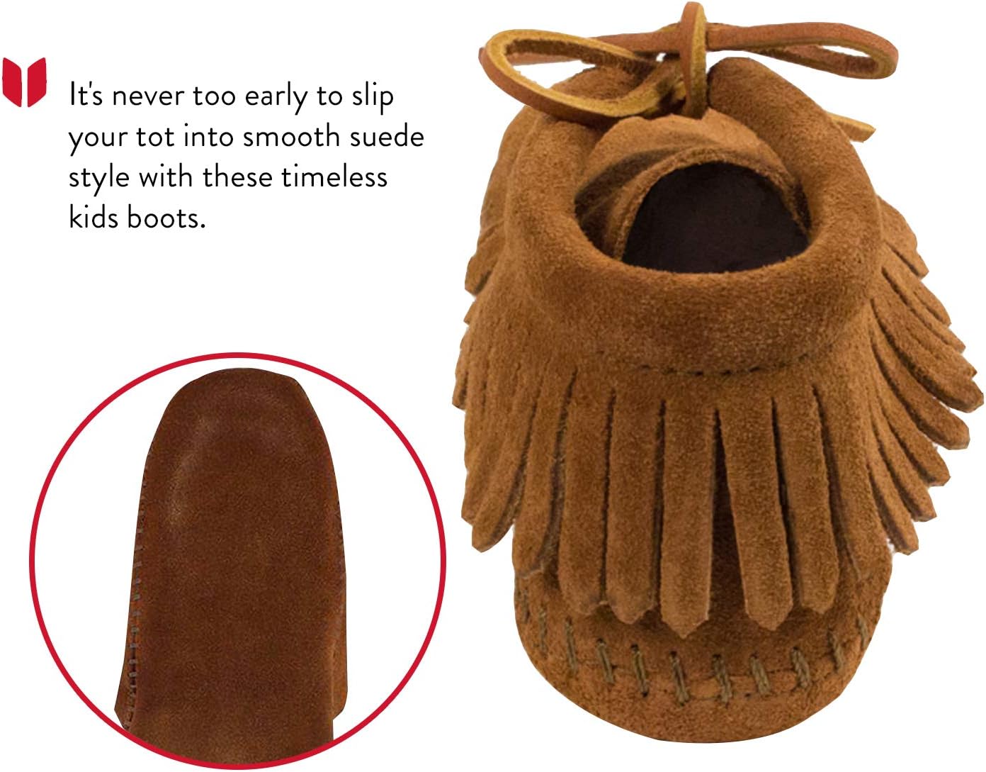Классические бахромчатые ботинки Minnetonka (для малышей/детей младшего возраста/подростков), Little Kid (4-8 Years) Brown — фото 4