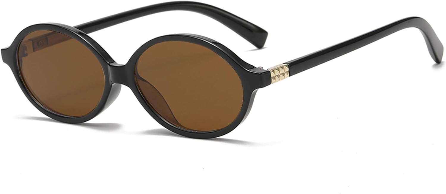 

Солнцезащитные очки Long Keeper Retro Oval для женщин и мужчин, в стиле 90-х, маленькие круглые, винтажные овальные, модные, с защитой от УФ-излучения, Black Frame - Brown Lens