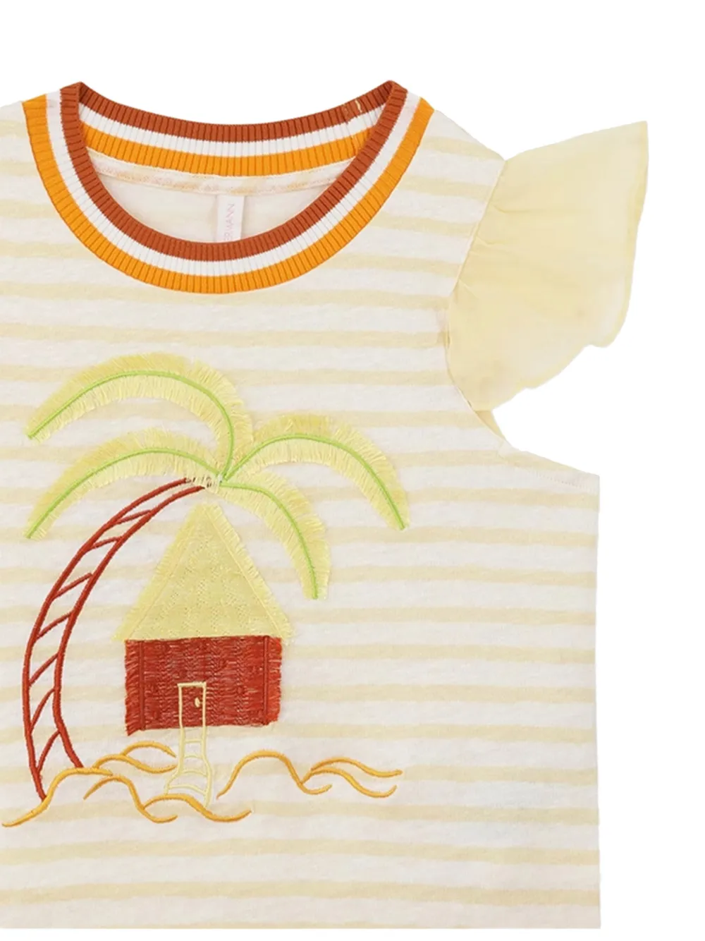 Полосатый вышитый топ ZIMMERMANN Kids, нейтральный — фото 4