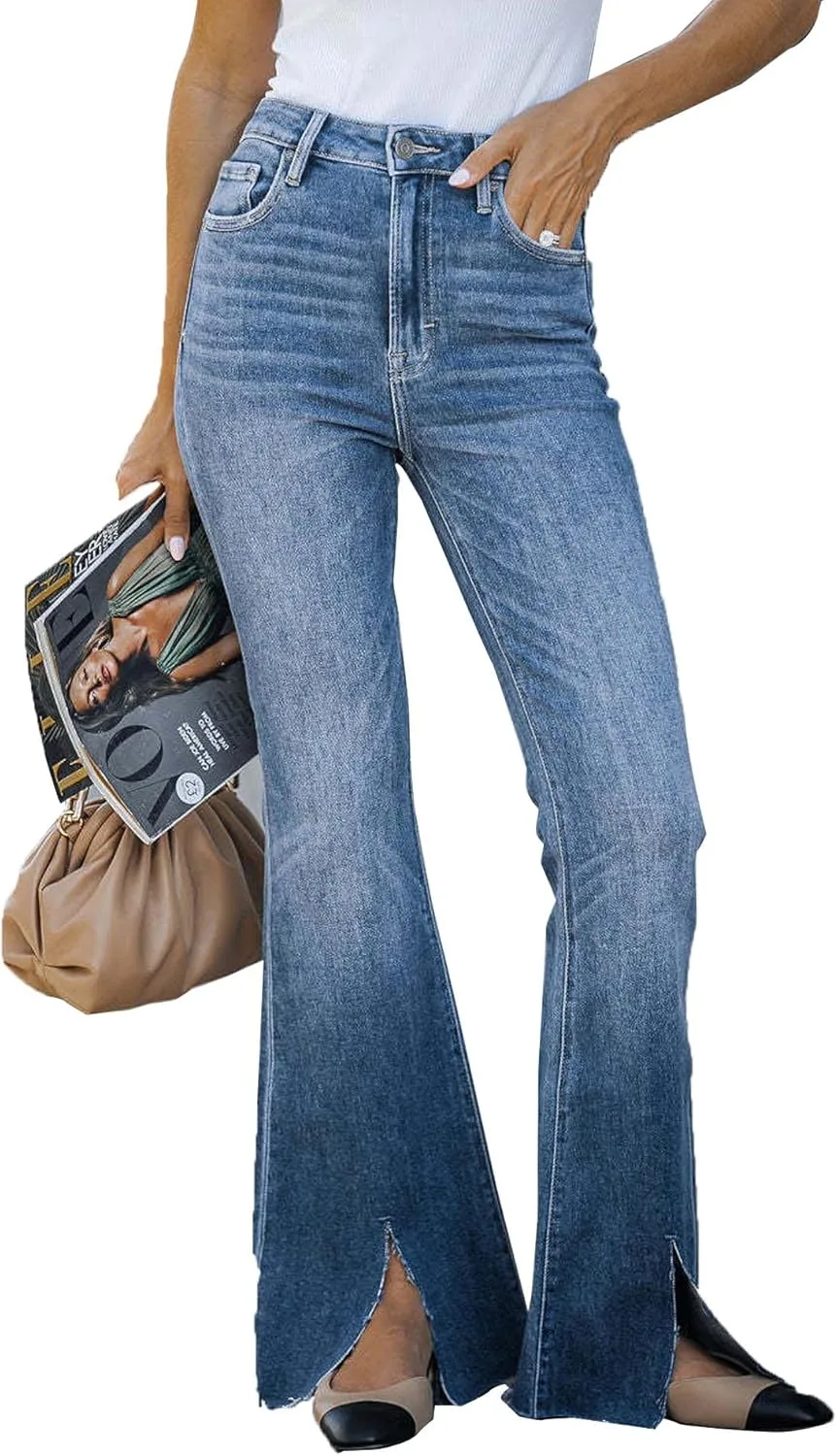 

Raboolion женские джинсы с разрезом спереди, клеш и высокая посадка