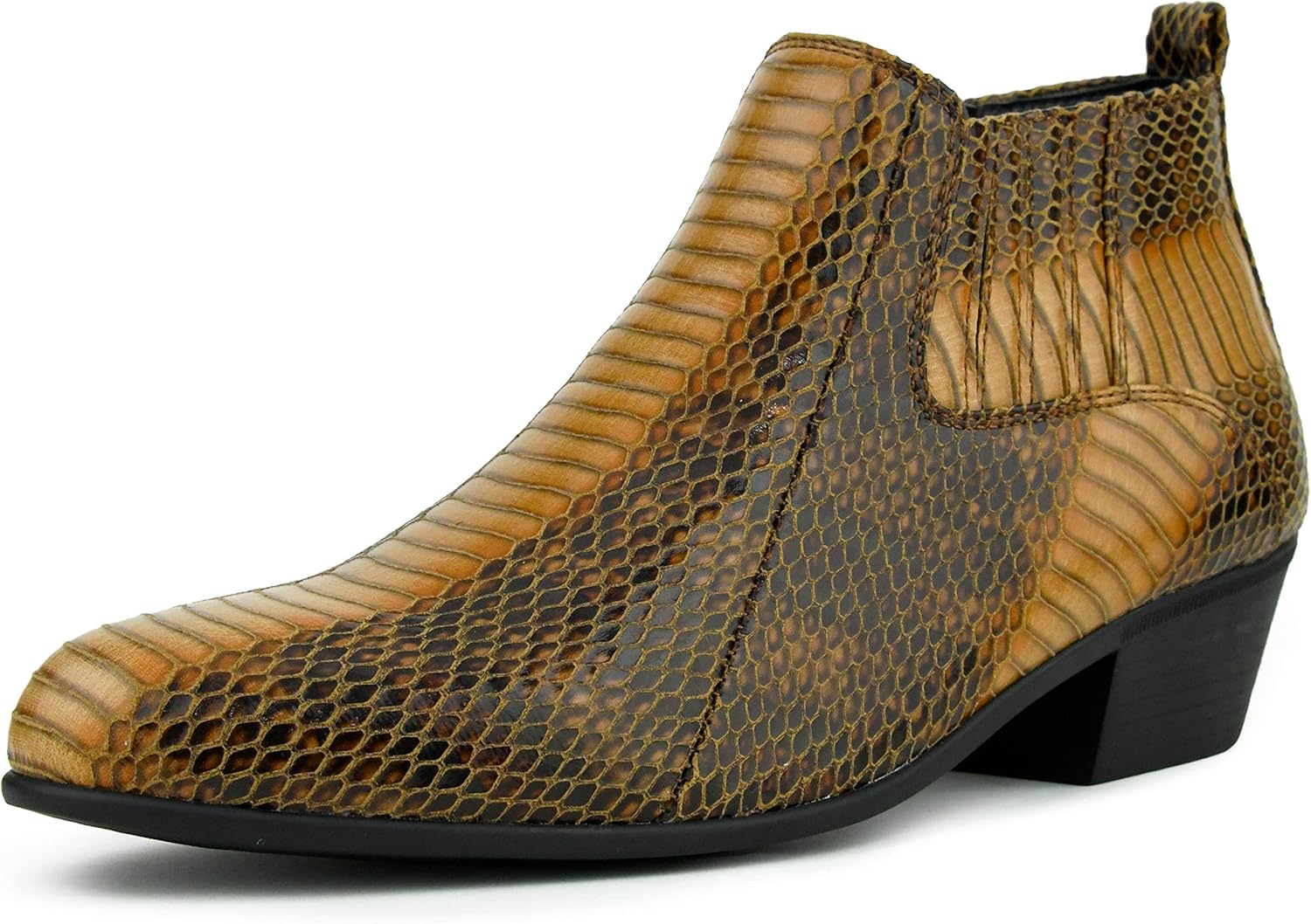 

Мужские ботинки Bolano Adder - реалистичный змеиный принт, удобные ботильоны на молнии, Cognac