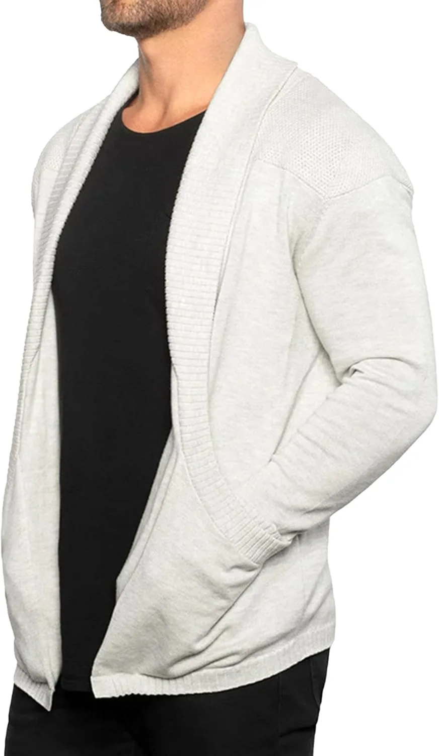 

Мужской кардиган с воротником шаль и открытой передней частью