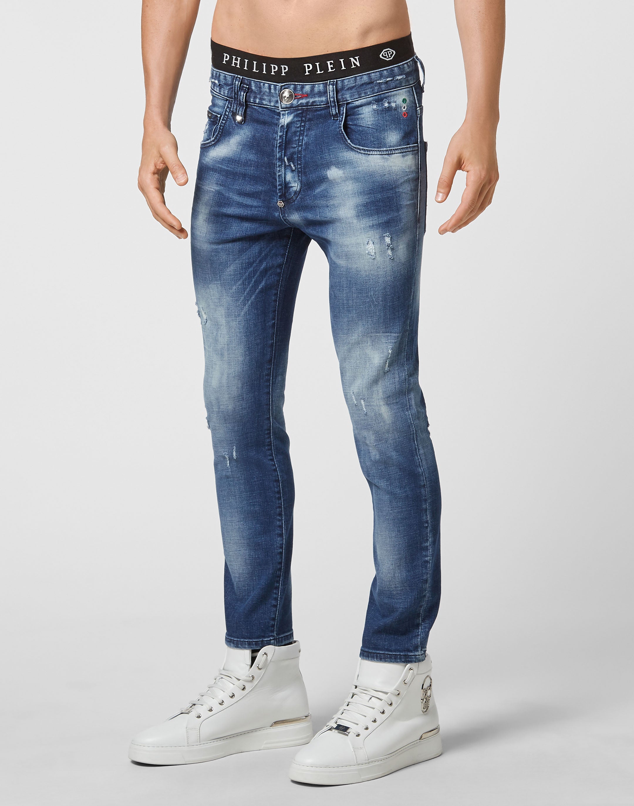 

Джинсовые брюки Skinny Destroyed Iconic Plein Philipp Plein, цвет Blue Shark