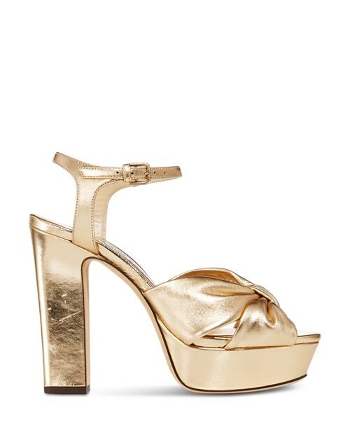 Женские босоножки на высоком каблуке из кожи металлик Heloise 120 на платформе Jimmy Choo, цвет Gold — фото 2