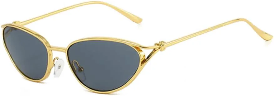 

ENTHYI Сексуальные солнцезащитные очки в стиле «кошачий глаз» в панк-стиле для женщин, модный винтажный стиль 90-х, маленькая узкая золотая оправа, Black Gold