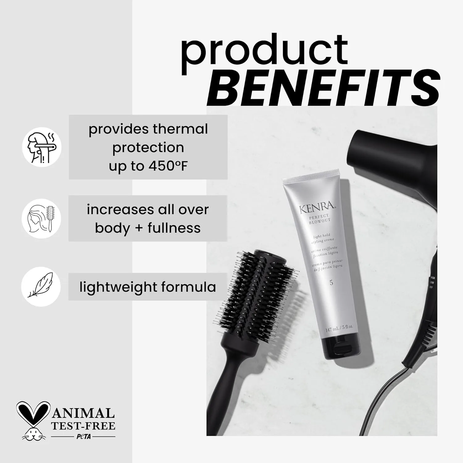 Kenra Perfect Blowout 5 | Крем для укладки с легкой фиксацией | Обеспечивает термозащиту | Придает объем и густоту по всей длине | Легкая формула | Подходит для всех типов волос 148 мл (2 шт.) — фото 2