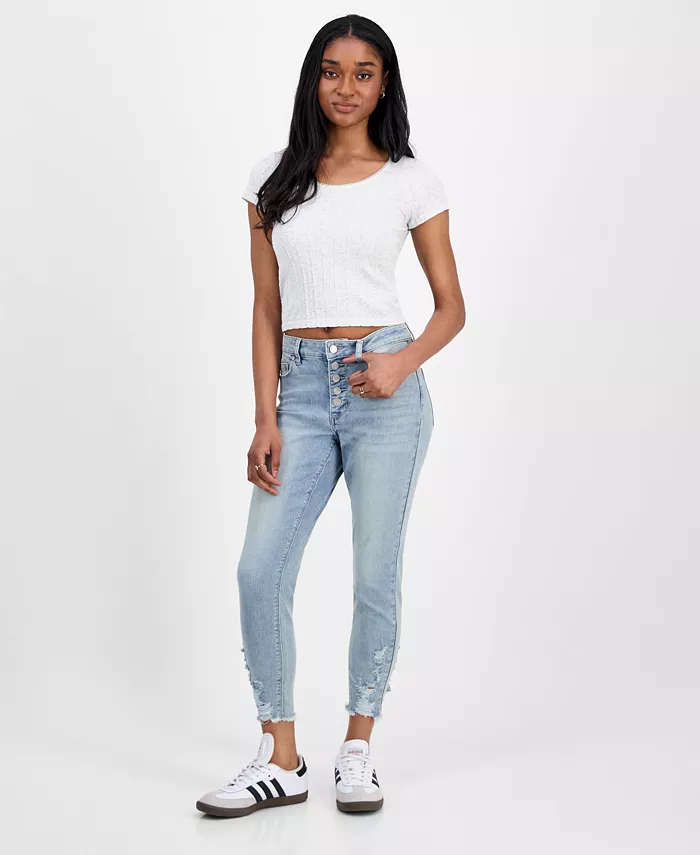 

Джинсы для девушек Mid Rise Button Fly Distressed Cropped Curvy Indigo Rein, синий
