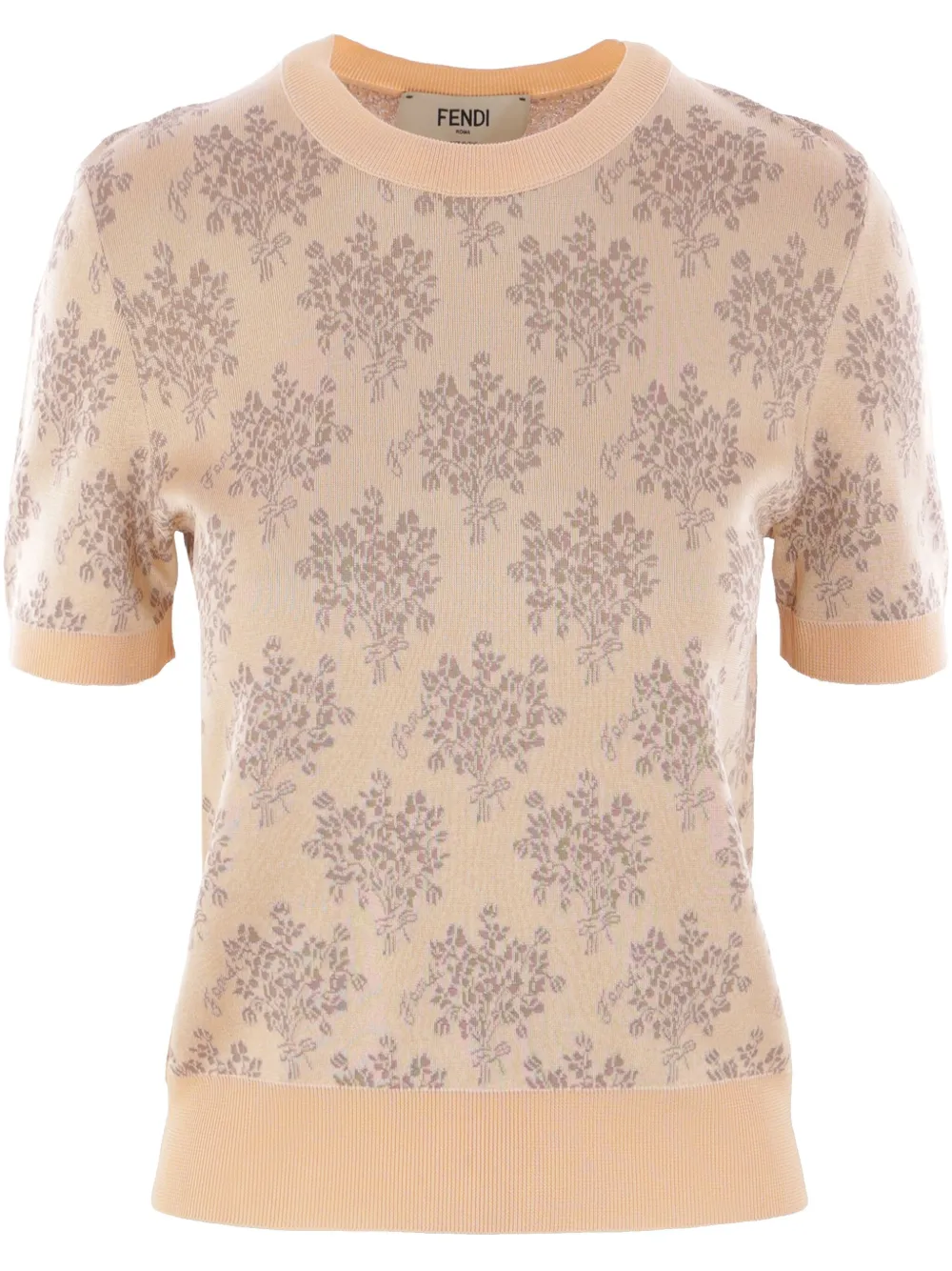 

Жаккардовый укороченный свитер с цветочным узором FENDI, нейтральный