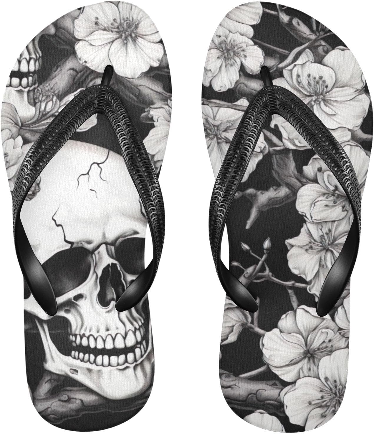 

Шлепанцы с цветочным рисунком и черепом, пляжные летние повседневные сандалии для женщин и мужчин, тапочки для душа, размер XS Kfbe, Flower Skull