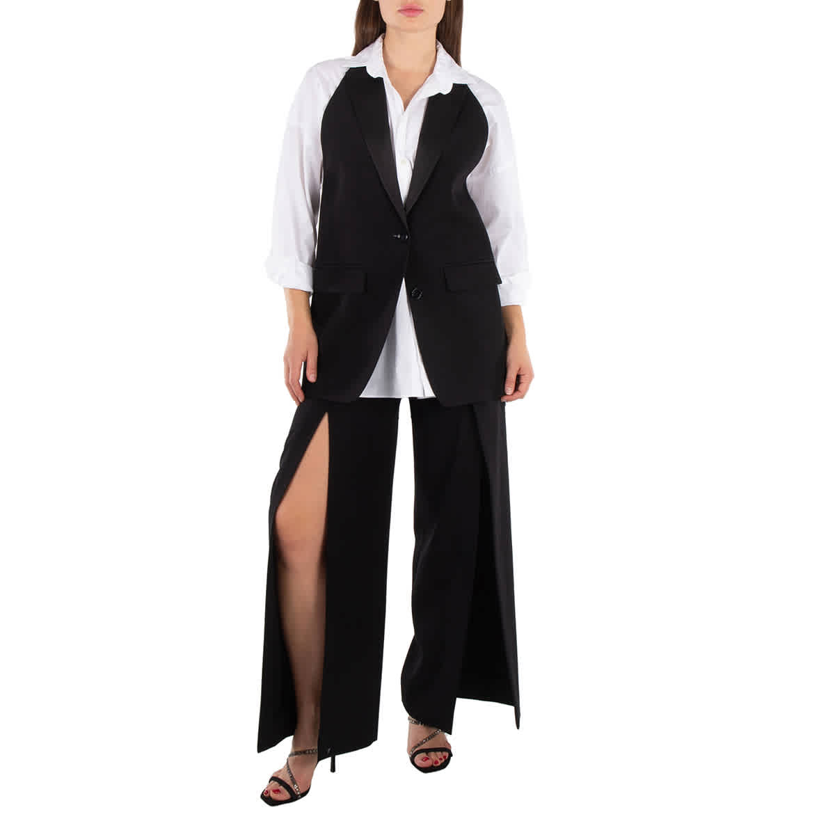 

Burberry Шерстяной приталенный жилет с атласными пиковыми лацканами, черный