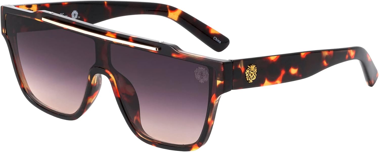 

Kleo Legend - Солнцезащитные очки в стиле хип-хоп с плоской верхней частью и цельной оправой в форме щита, украшенные медальоном в виде головы льва сбоку. Прямоугольные, Brown Demi