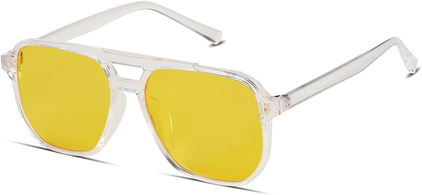 

Винтажные квадратные солнцезащитные очки-авиаторы Hanj для женщин и мужчин, классический ретро-стиль 70-х, модные очки в крупной оправе, Transparent Frame/Yellow Lens