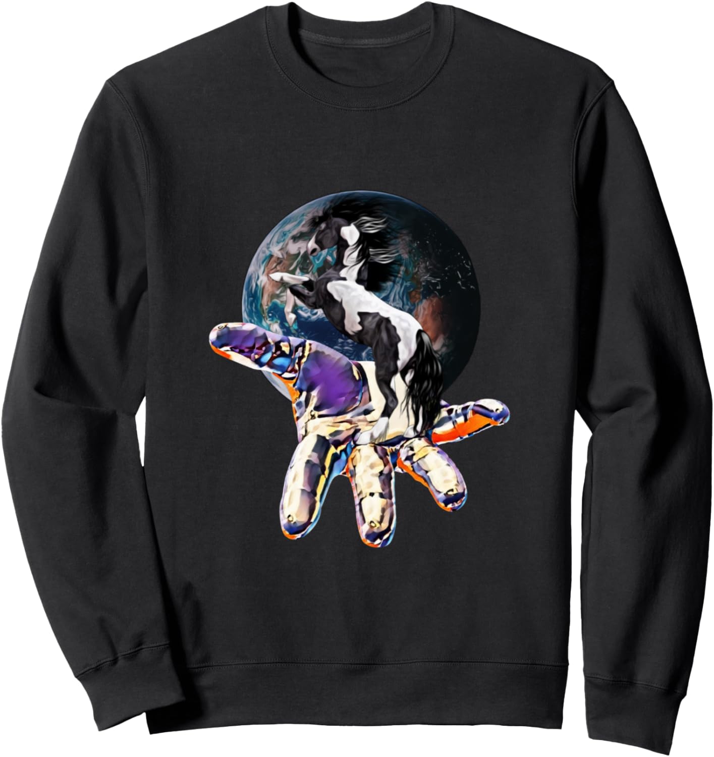 

Толстовка для верховой езды с изображением жеребца и разноцветной гривы, черная Stallion Horses Equestrian Sports Gifts Christmas | Birthday