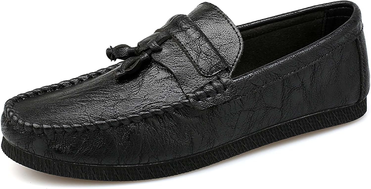 

Мужские лоферы с ретро-носком, деловые туфли с круглым носком, мягкие и комфортные, повседневные, для униформы и костюма, для ходьбы и вождения, кожаные Generic, черный