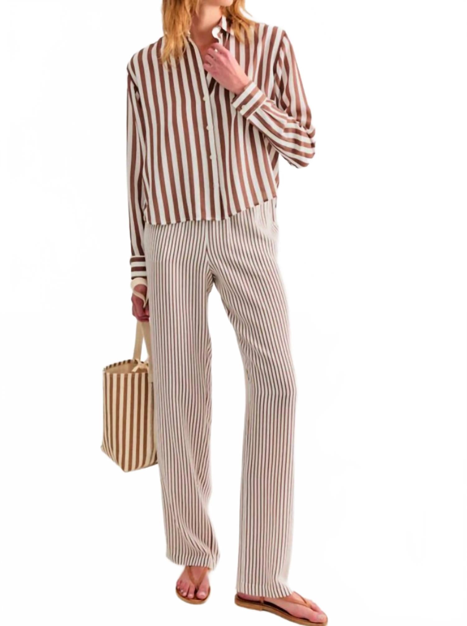 

Женские шелковые брюки-фески белого и коричневого цветов Kule, White/Brown Pants