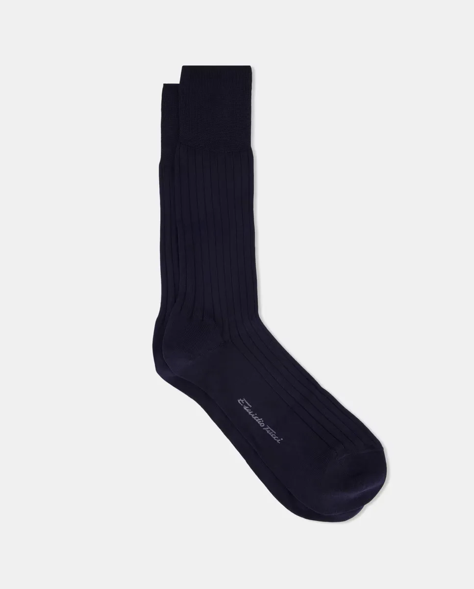 

Короткие широкие носки в рубчик Emidio Tucci, темно-синий