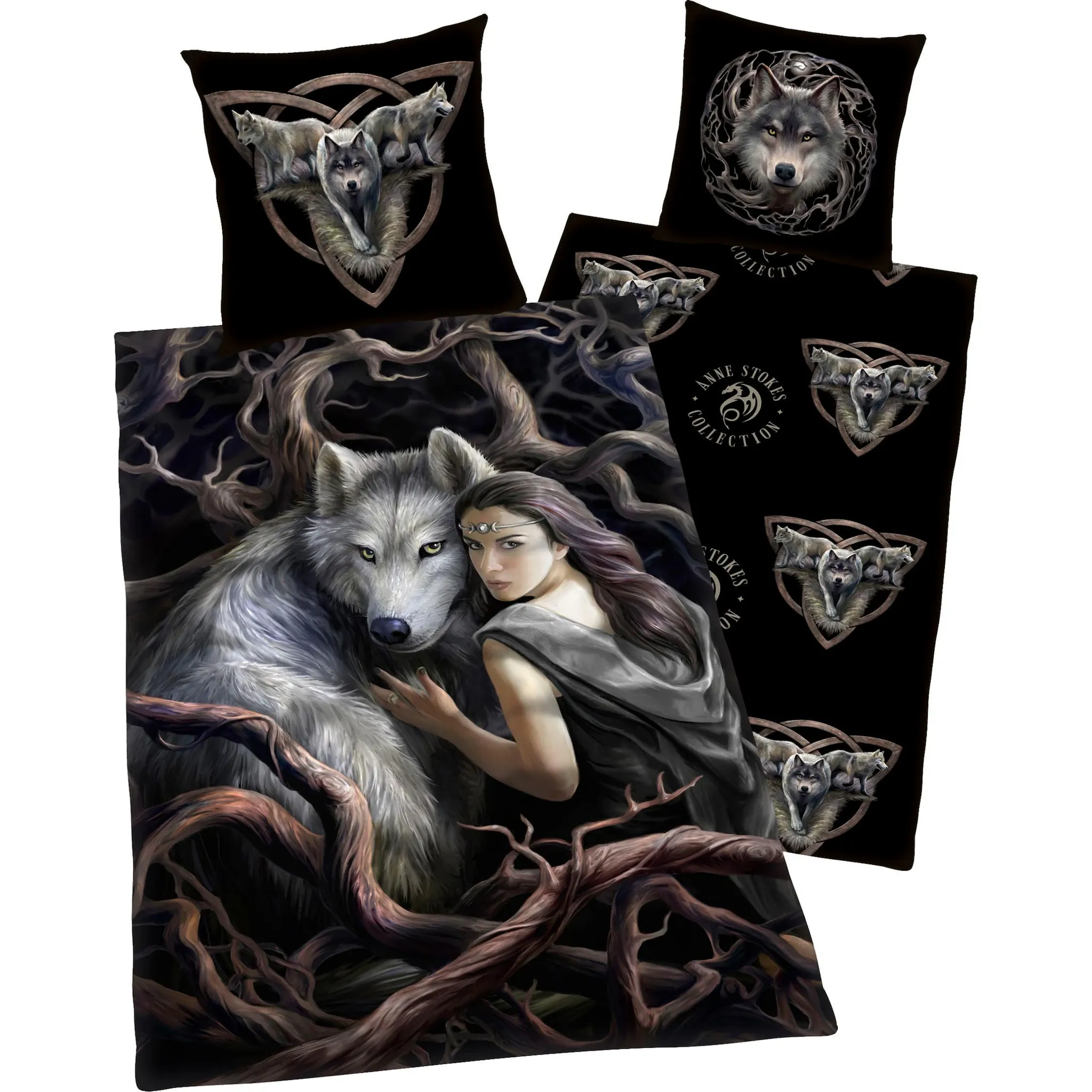 

Детское постельное белье Anne Stokes "Anne Stokes", с волком и женщиной, черный