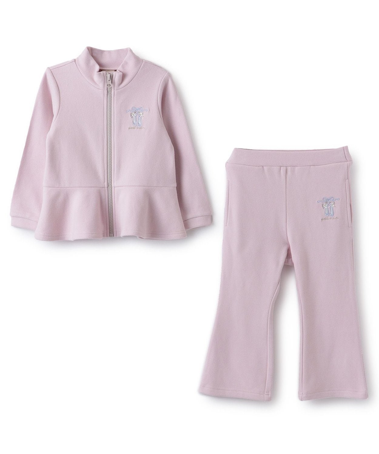 Комплект из брюк и брюк с баской и застежкой-молнией Petit main, Light Pink — фото 3
