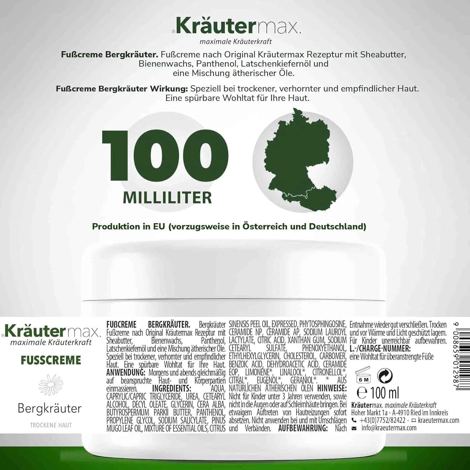 Крем для ног Kräutermax Bergkräuter при сухой коже, 100 мл Kräutermax. — фото 2