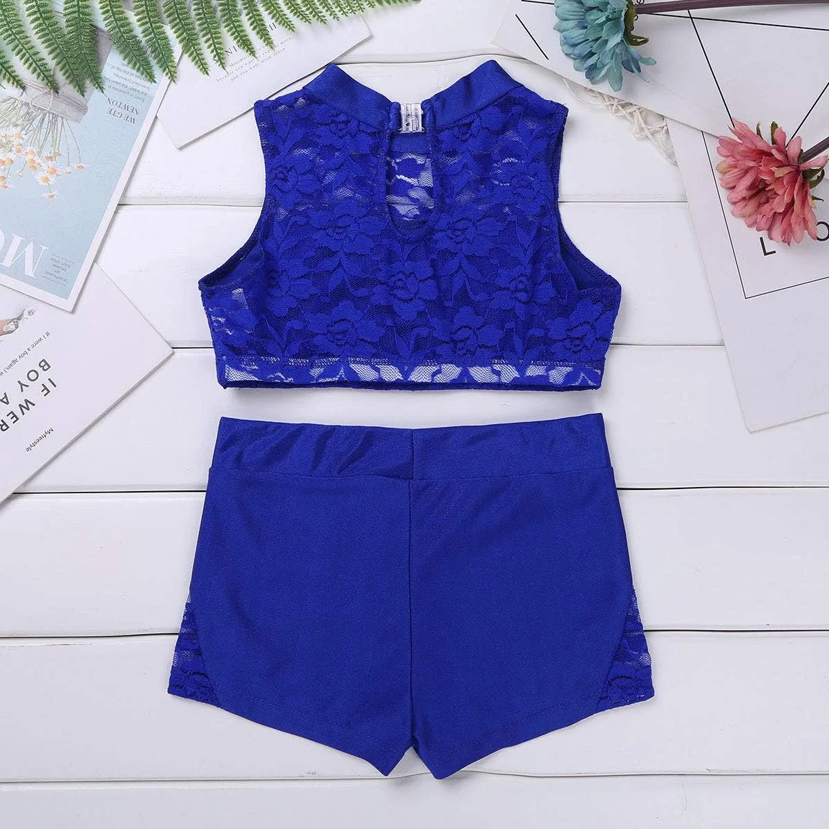 Детский спортивный комплект Agoky из топа и шорт, Blue Floral Lace — фото 3