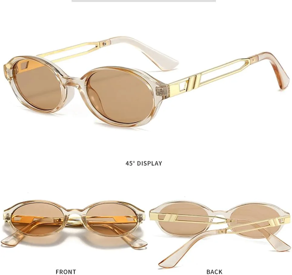 

Ретро-солнцезащитные очки для женщин и мужчин, овальные, модные, узкие, круглые, в стиле Y2K, дизайнерские, винтажные GOBIGER, Champagne/Brown+ Hawksbill/Brown