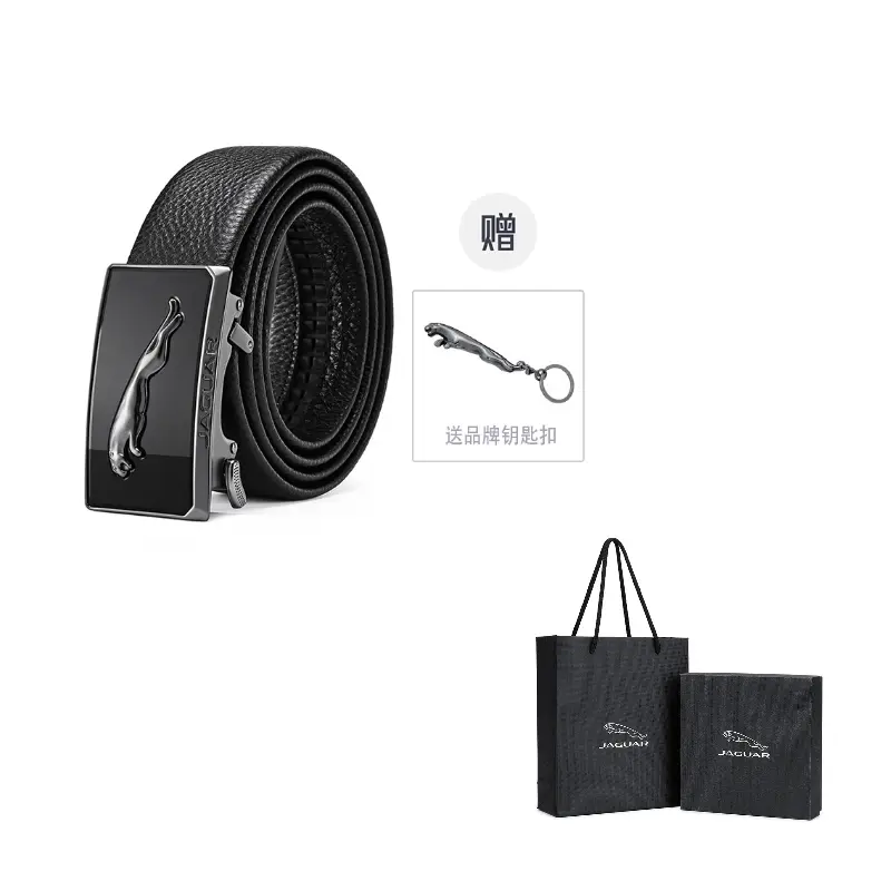 

JAGUAR Кожаный ремень мужской 3.5 см, Black-Free Brand Keychain
