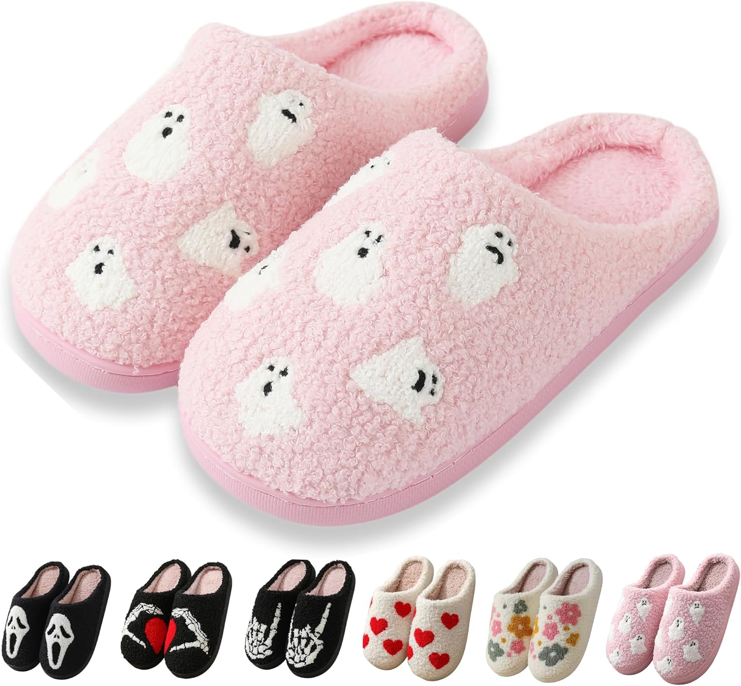 

Домашние тапочки на Хэллоуин для женщин и мужчин, мягкие плюшевые зимние праздничные тапочки, уютные домашние тапочки в стиле ретро, удобные рождественские тапочки для спальни и улицы Zuiyisu, розовый