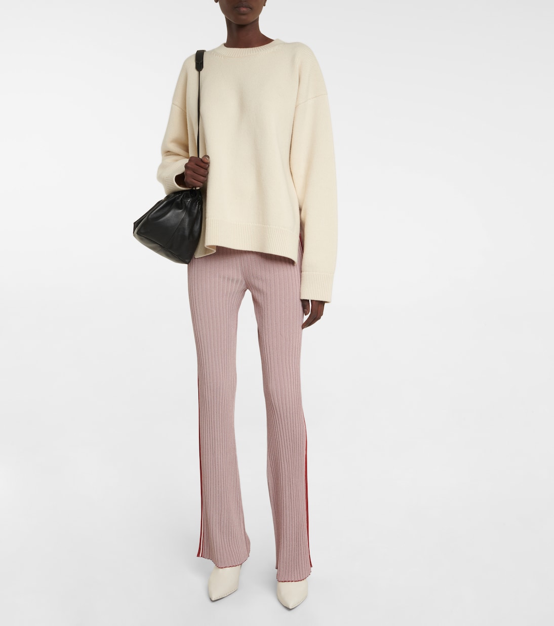 Расклешенные брюки с высокой талией из ребристой ткани Jil Sander, Open Red — фото 2