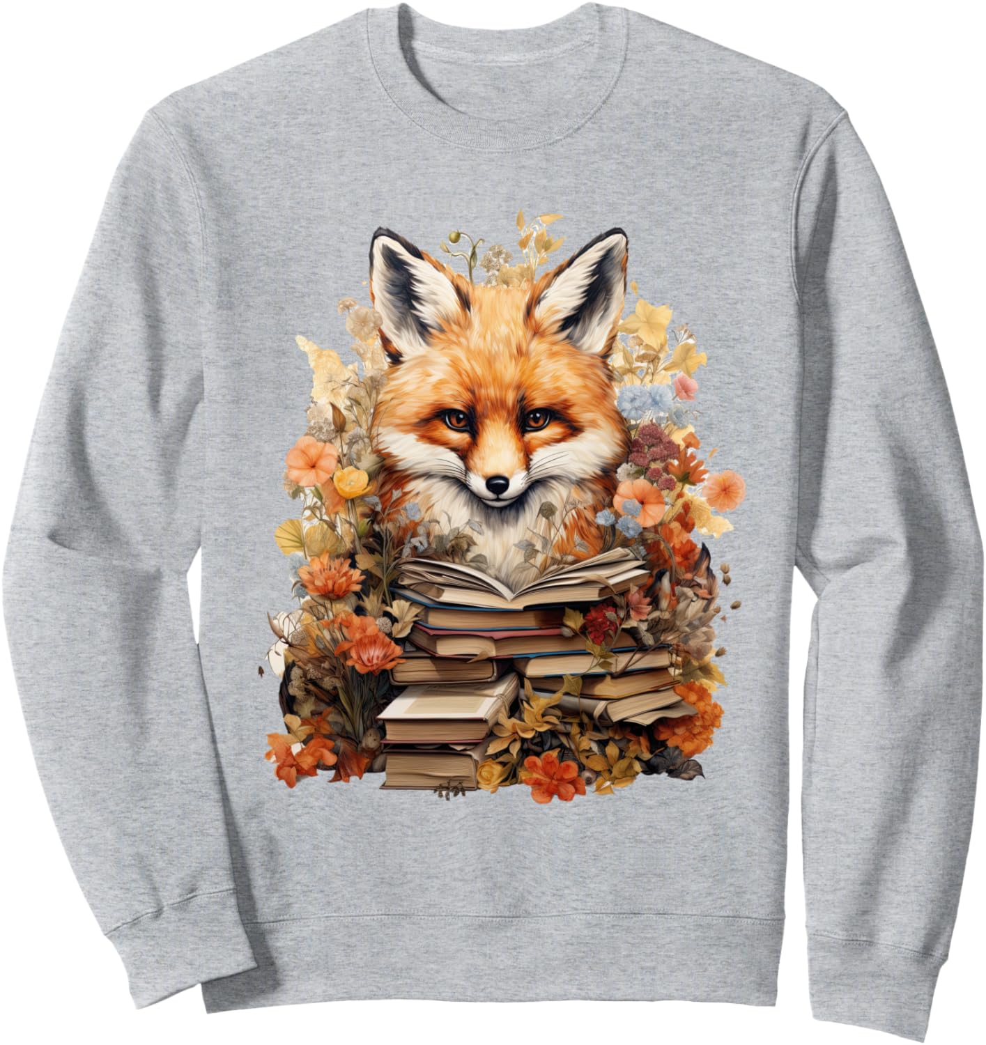 

Толстовка в стиле коттеджкор с цветочным рисунком, лисой и милым гобликом Cottagecore Goblincore And Fairycore Stuff, серый