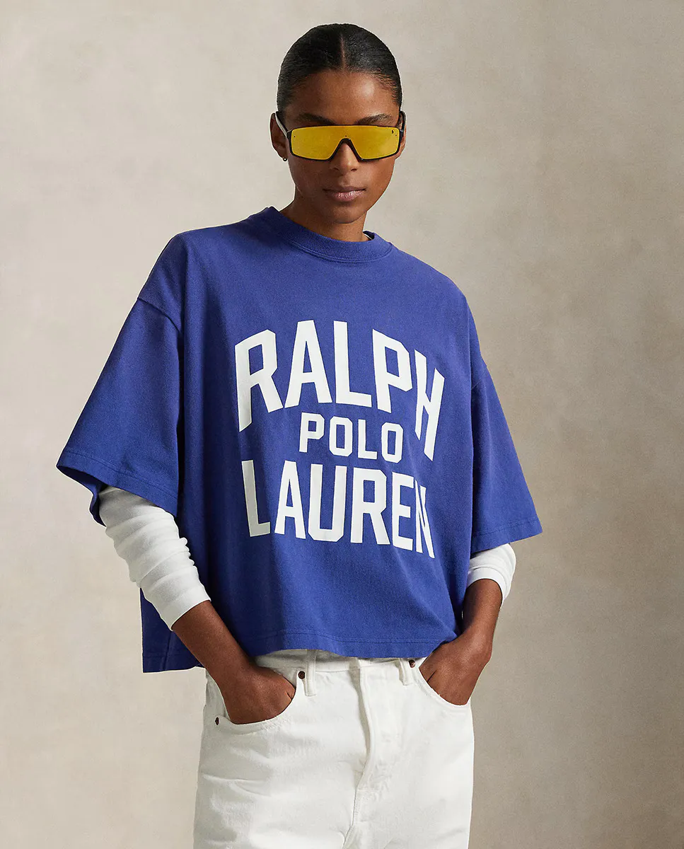 

Женская хлопковая футболка с логотипом Polo Ralph Lauren, синий