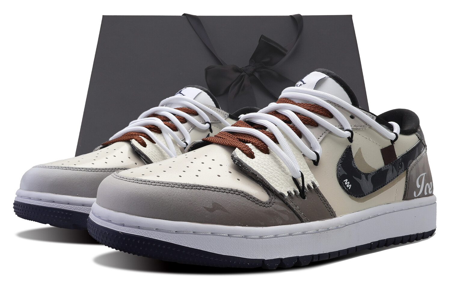 

Кроссовки Air Jordan 1 Vintage Basketball Shoes Unisex Low-top White, хаки/антрацит/черный