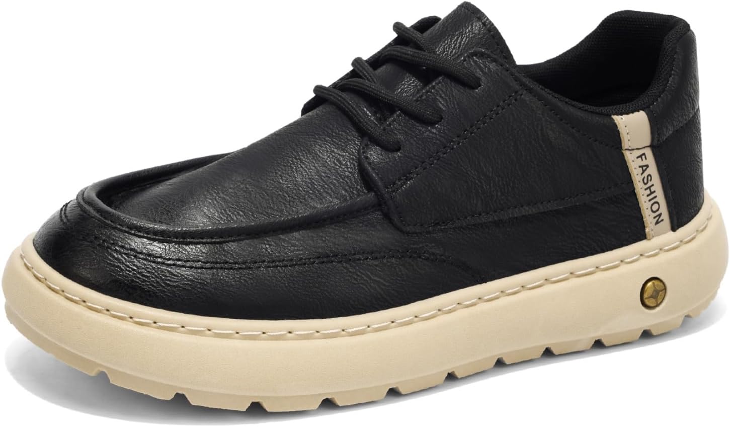 

Мужские черные кожаные повседневные туфли на шнуровке с круглым носком, толстой легкой подошвой и модной детализацией, подходят для ежедневных поездок, делового повседневного стиля и отдыха на выходных Psieicwm