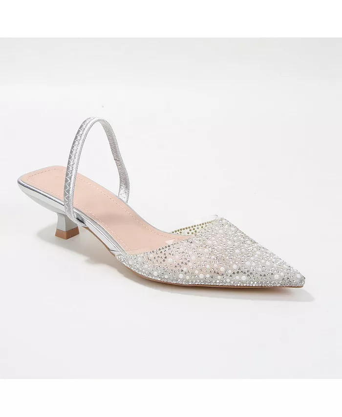 Туфли Mara Slingback с жемчугом и стразами Berness, серебро