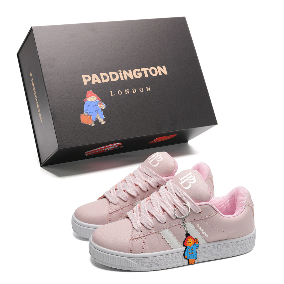 

Paddington Bears Износостойкие и легкие низкие скейтерские кроссовки унисекс розово-белые с бесплатной застежкой в виде медвежонка Паддингтона