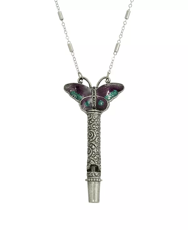 

Женский оловянный свисток с фиолетово-зеленой эмалевой подвеской в виде бабочки 2028, purple