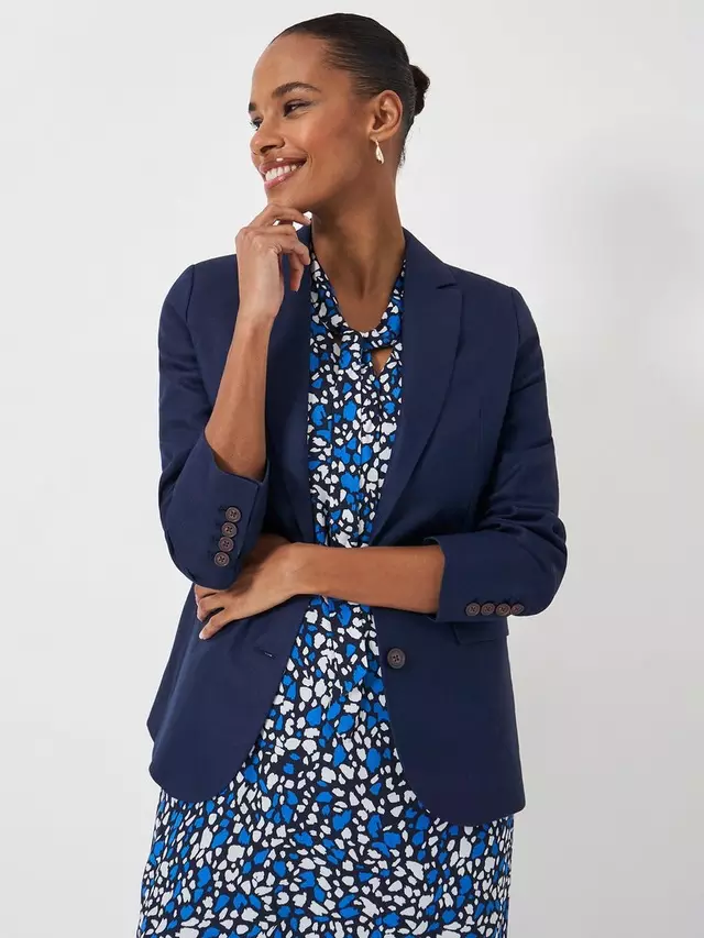 

Блейзер Crew Clothing Linen Blend Longline, темно-синий