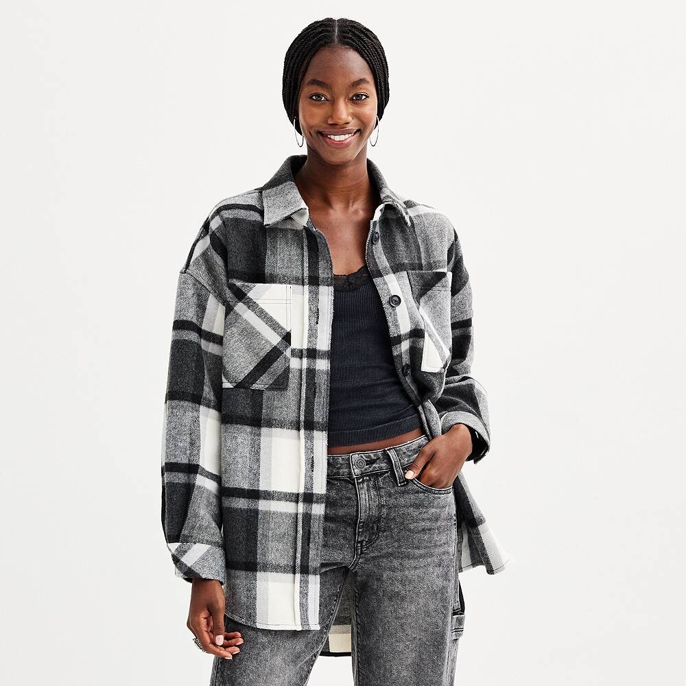 

Большая куртка на пуговицах в клетку SO для юниоров, цвет Black Plaid