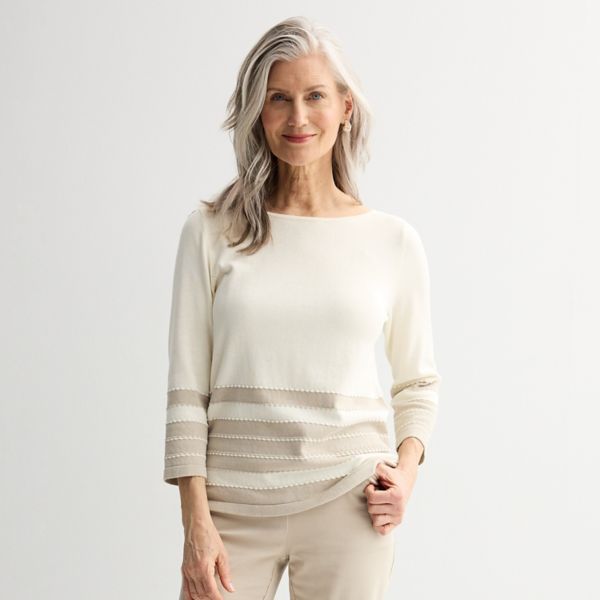 

Женский полосатый свитер с волнистым подолом Croft & Barrow, цвет beige stripe