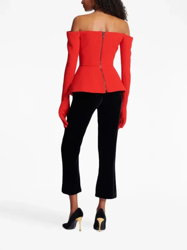 Топ из натуральной шерсти с открытыми плечами Balmain, красный — фото 4