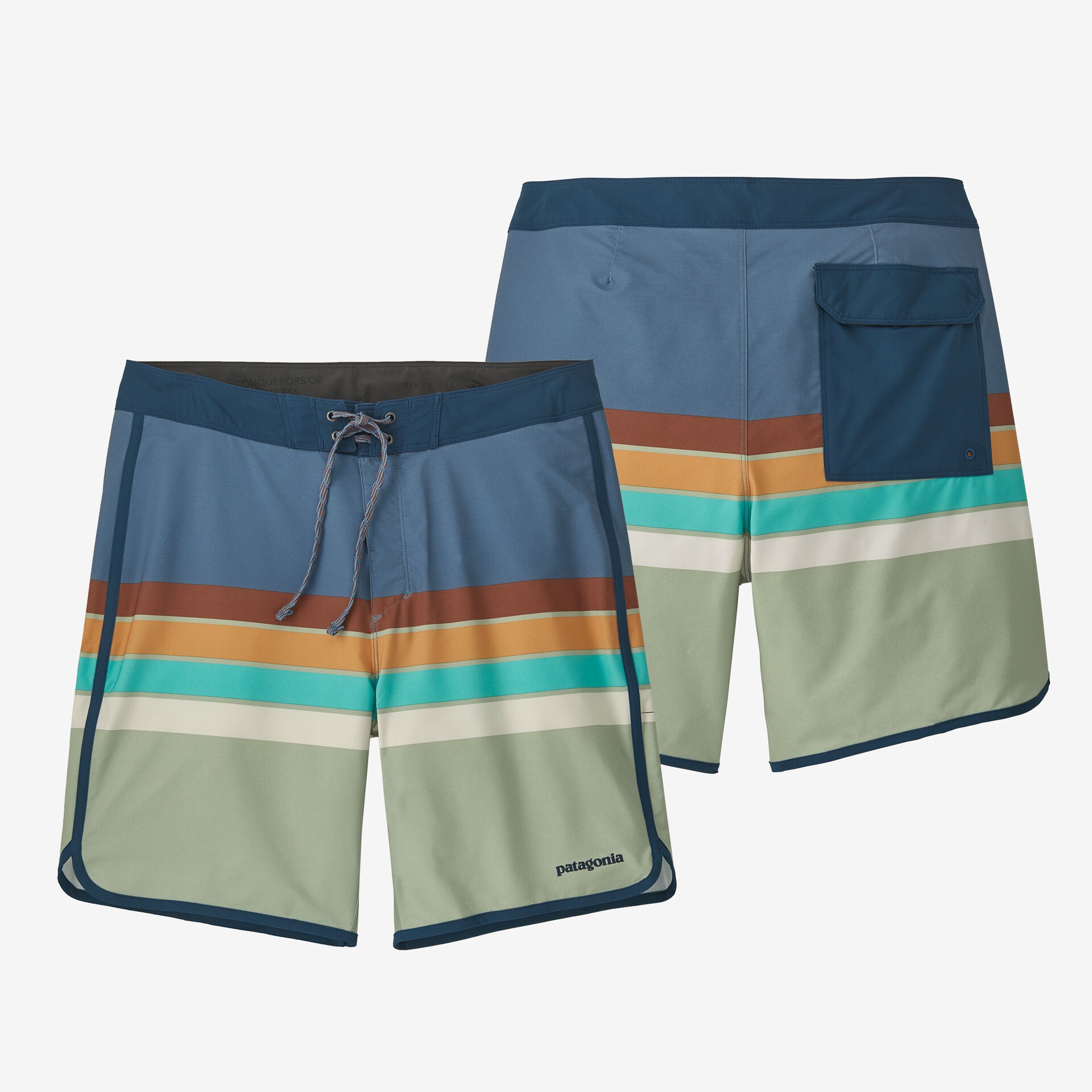 

Мужские шорты Hydropeak с фестонами Patagonia, цвет Santa Cruz Stripe Long: Pigeon Blue