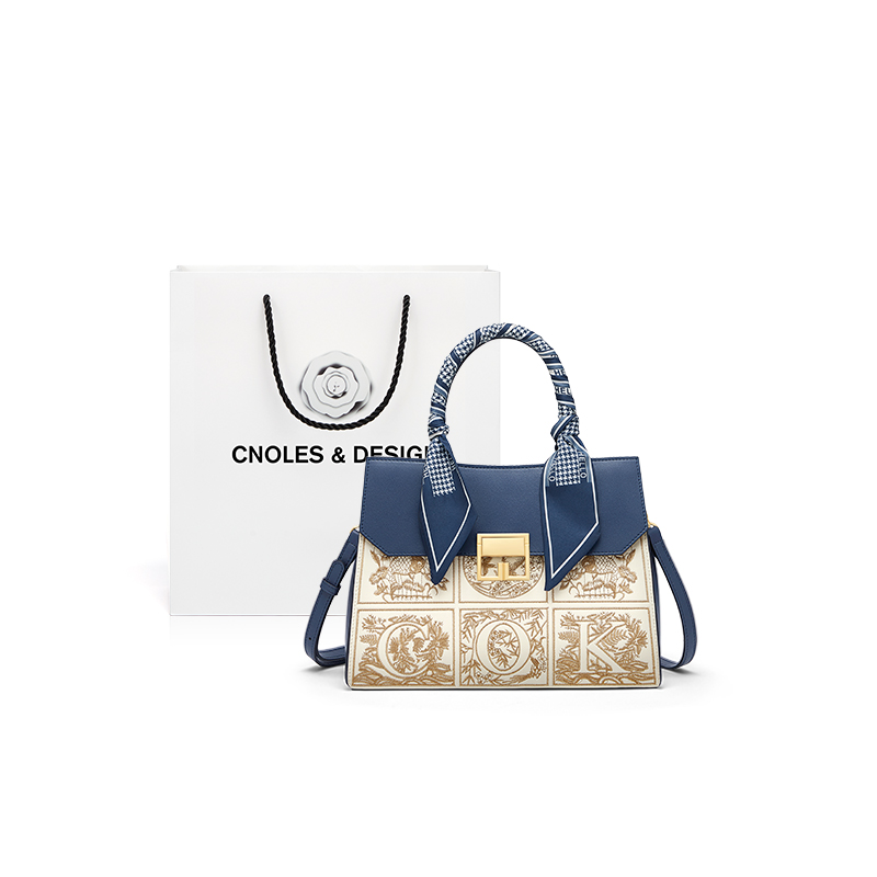 

CNOLES Сумка из коровьей кожи через плечо, Yingxin Apricot Blue
