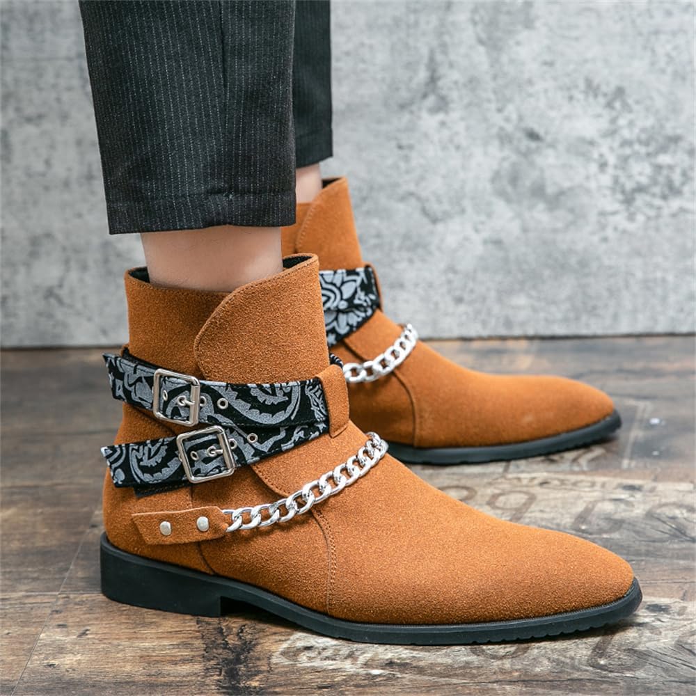 Ботинки Abborora Mens Chelsea с пряжкой, чукка, мотоциклетные, удобные для ходьбы, короткие мужские ботинки, коричневый — фото 3